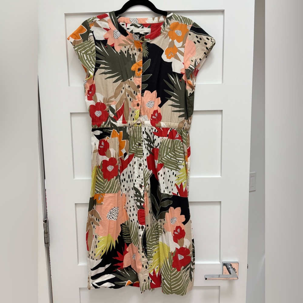 LOFT Multicolor Floral Midi Dress
